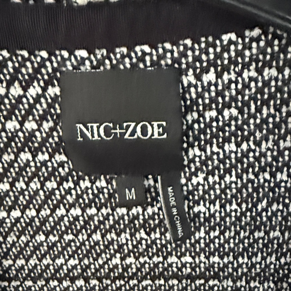 NIC+ZOE White and Black Open-Front Fringe-Trim Knit Cardigan - Picture 4 of 10